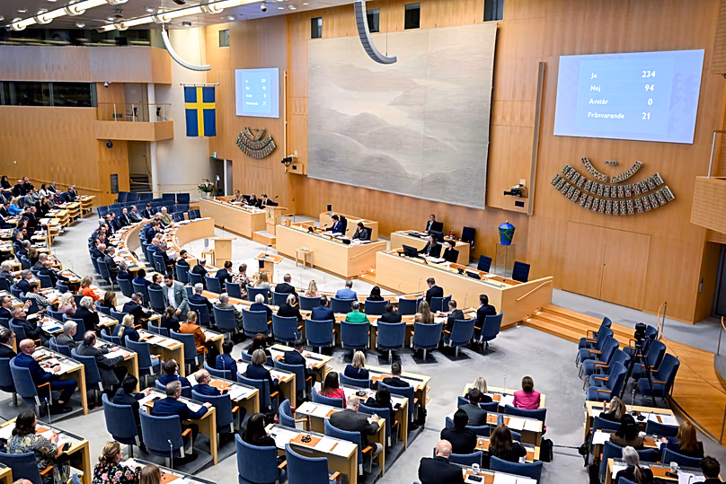 A view of the Swedish Parliament in Stockholm, 17 April, 2024