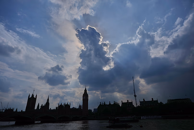 Clouds are seen above the Houses of Parliament a day after the UK 2026 local elections in London, 8 May, 2026