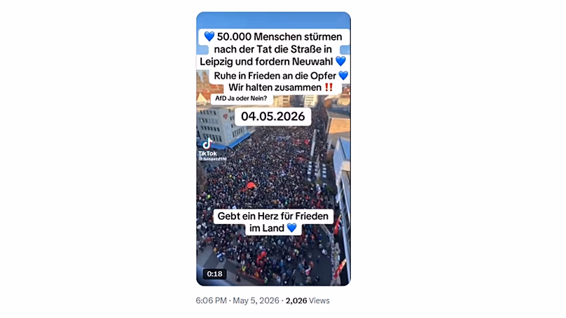 Videos claiming to show protesters in Leipzig pushing for new elections are not current and use unrelated footage. 