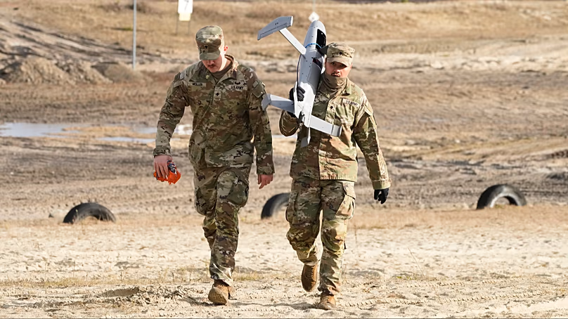 Polish and Romanian troops trialing American drone systems in Nowa Deba, Poland, on Tuesday 18 November, 2025. 