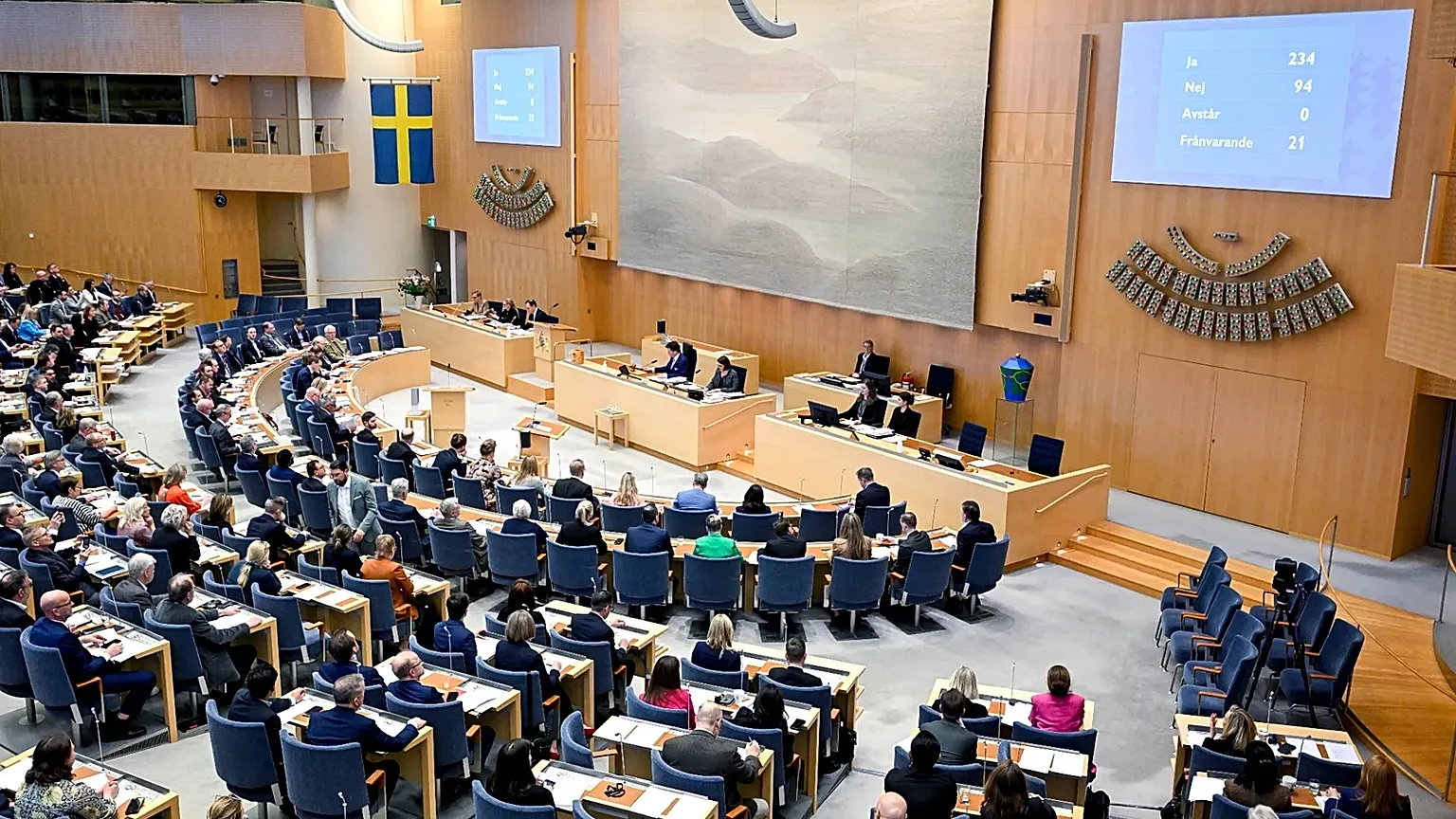 A view of the Swedish Parliament in Stockholm, 17 April, 2024