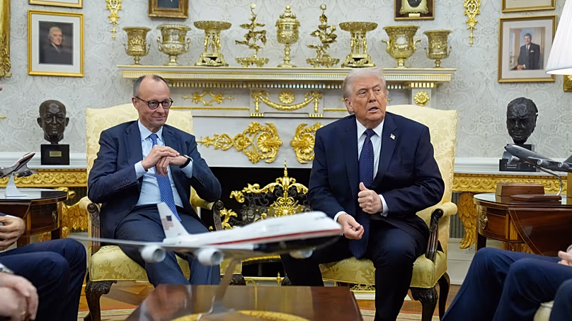 President Donald Trump meets with German Chancellor Friedrich Merz in the Oval Office at the White House, Tuesday, March 3, 2026, in Washington.