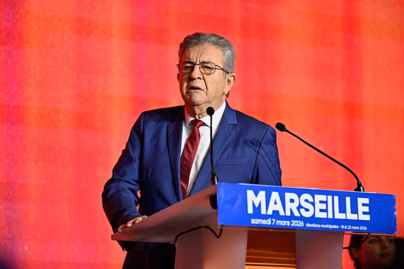 French far-left leader Jean-Luc Mélenchon attends a mayoral campaign meeting in Marseille, 7 March, 2026