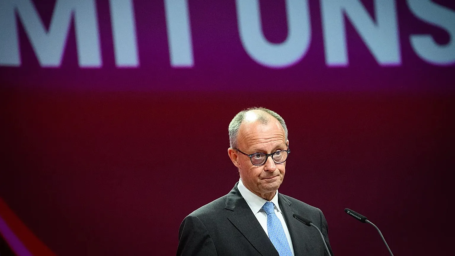 German Chancellor Friedrich Merz speaks at the 23rd Ordinary Federal Congress of the German Trade Union Confederation (DGB) in Berlin, Germany, Tuesday; May 12, 2026.