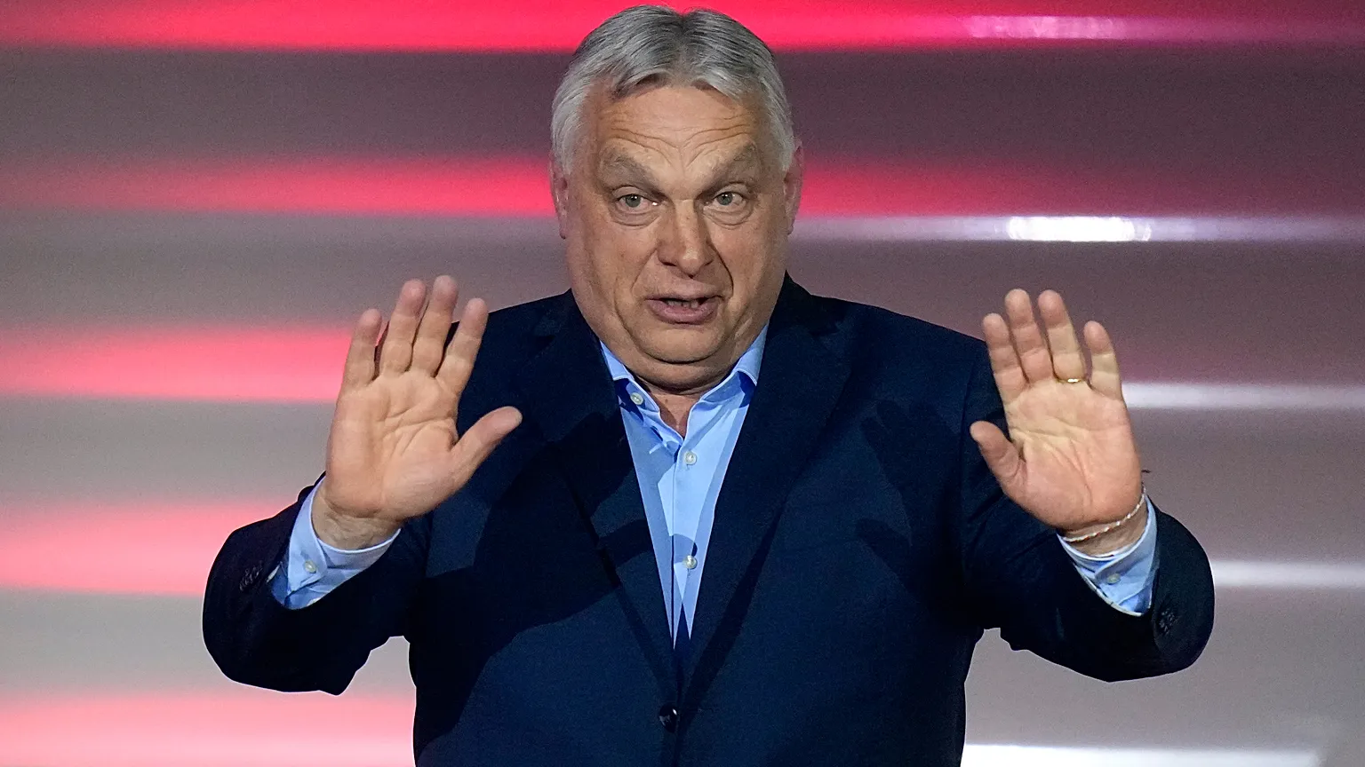 Hungary's Prime Minister Viktor Orban addresses supporters after receiving the results of a parliamentary election in Budapest, Hungary, Sunday, April 12, 2026. (AP Photo/Petr