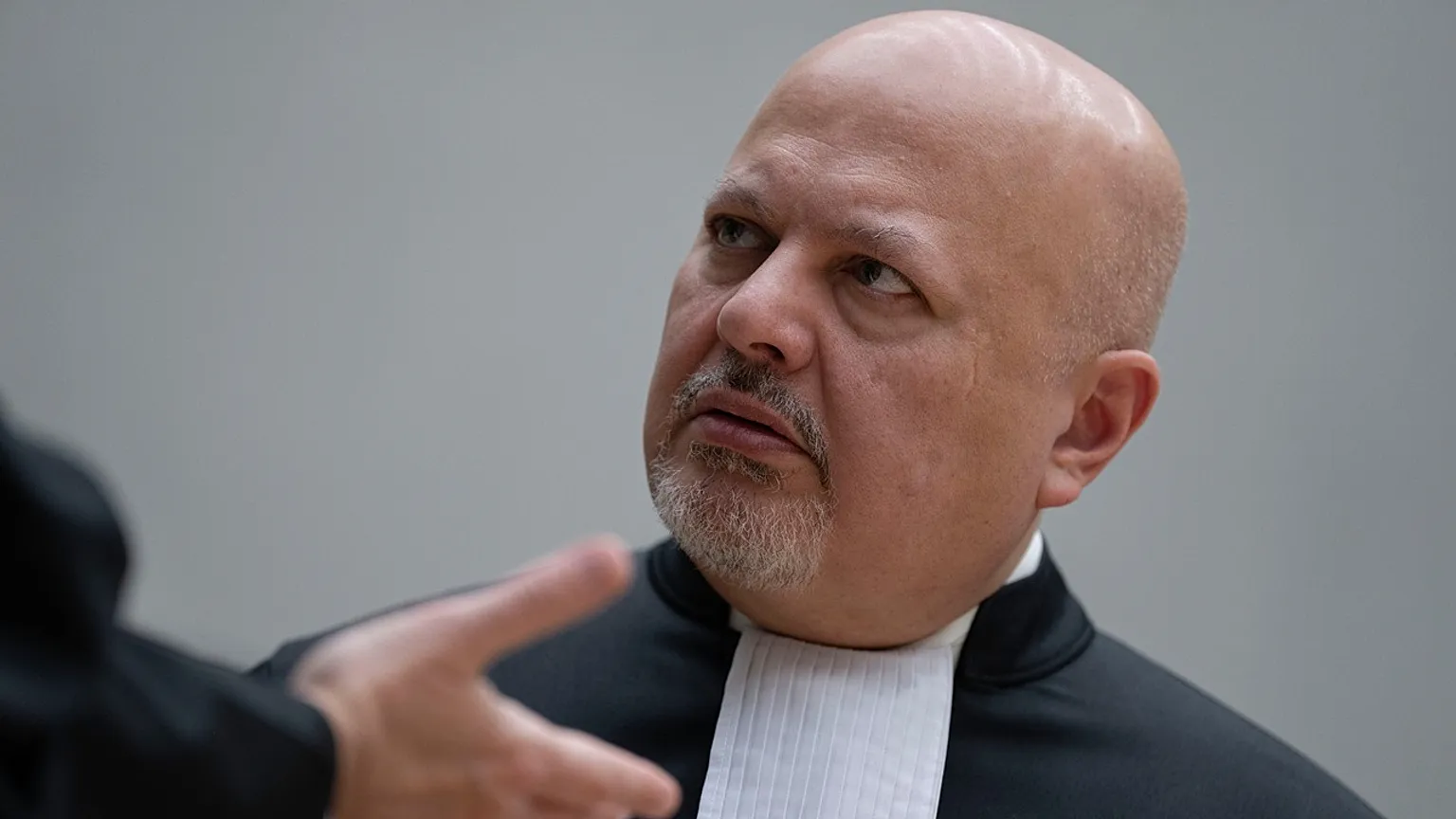 Chief Prosecutor Karim Khan talks before convening the International Criminal Court (ICC) in The Hague, Netherlands, March 14, 2025. 