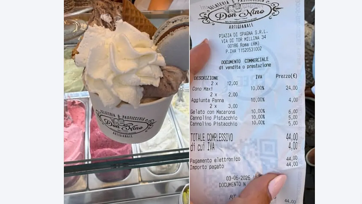 The €44 bill for two ice creams posted on social media by US tourist Nicole Ann