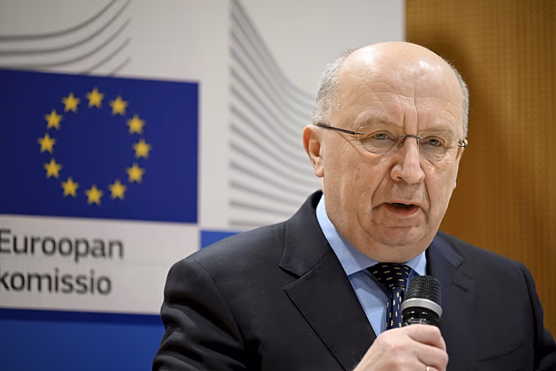European Commissioner for Defence and Space Andrius Kubilius speaking in Helsinki, Finland February 21, 2025.