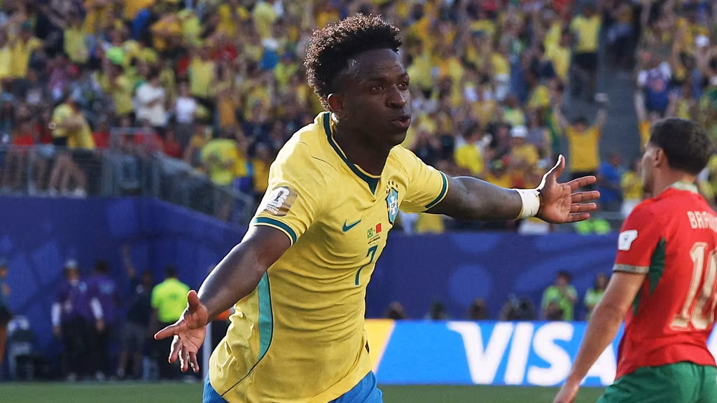 Vinicius celebra su gol ante Marruecos en el Mundial.