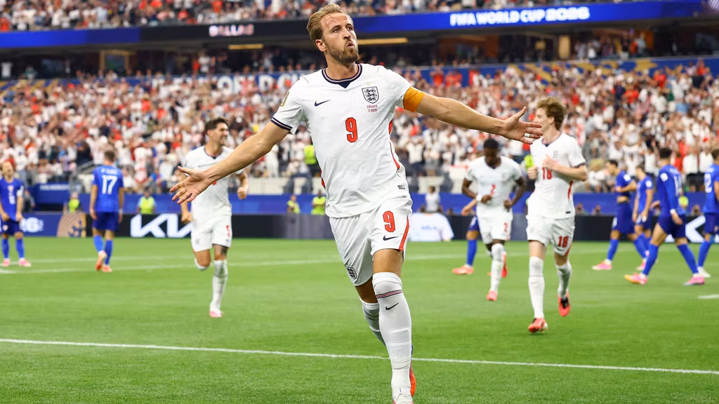 Harry Kane celebra el primer gol del partido ante Croacia.