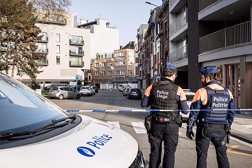Police stand on the streets of Liège, 9 March, 2026 