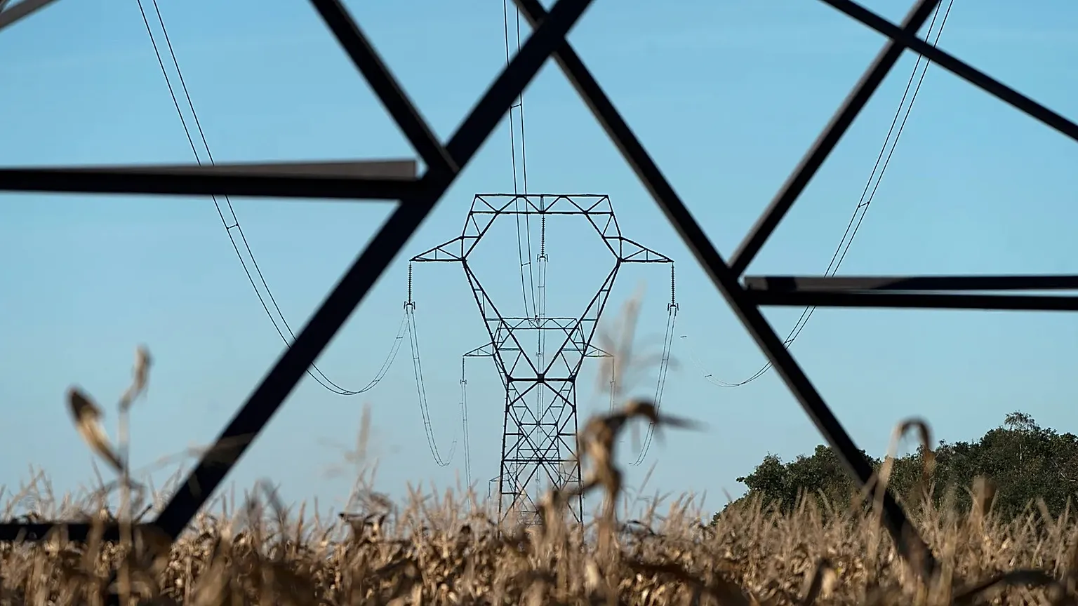 Electricity poles outside Lyon, central France.
