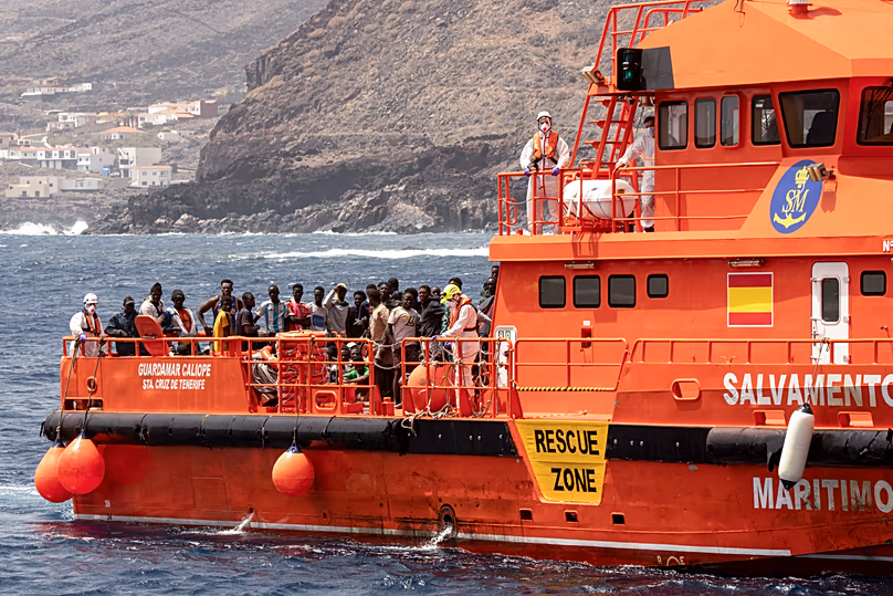 Migrants disembark at the port of on "La Estaca" in Valverde at the Canary island of El Hierro, 26 August, 2024