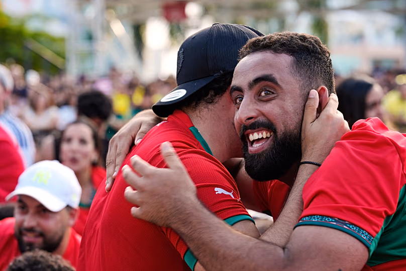 Morocco fans pictured at Bayfront Park, Miami, during the Brazil-Morocco watch party 13/06/2026