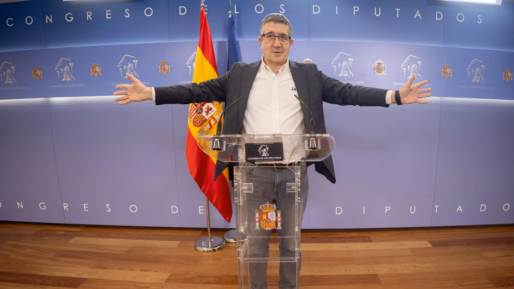Patxi López, portavoz parlamentario del PSOE, esta semana en la sala de prensa del Congreso.