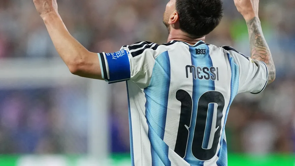 Messi realiza su habitual celebración.