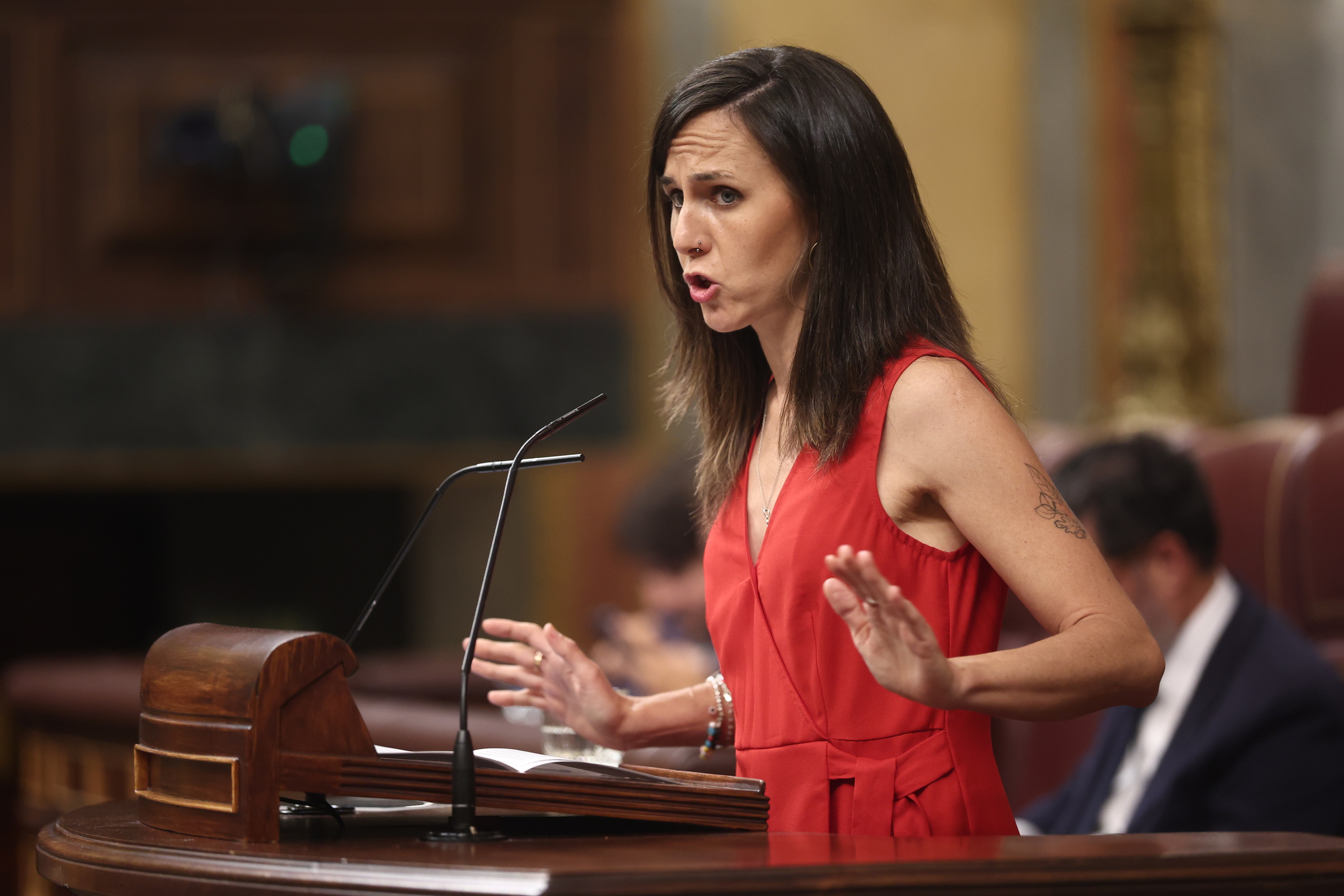 La líder de Podemos, Ione Belarra, en su intervención.