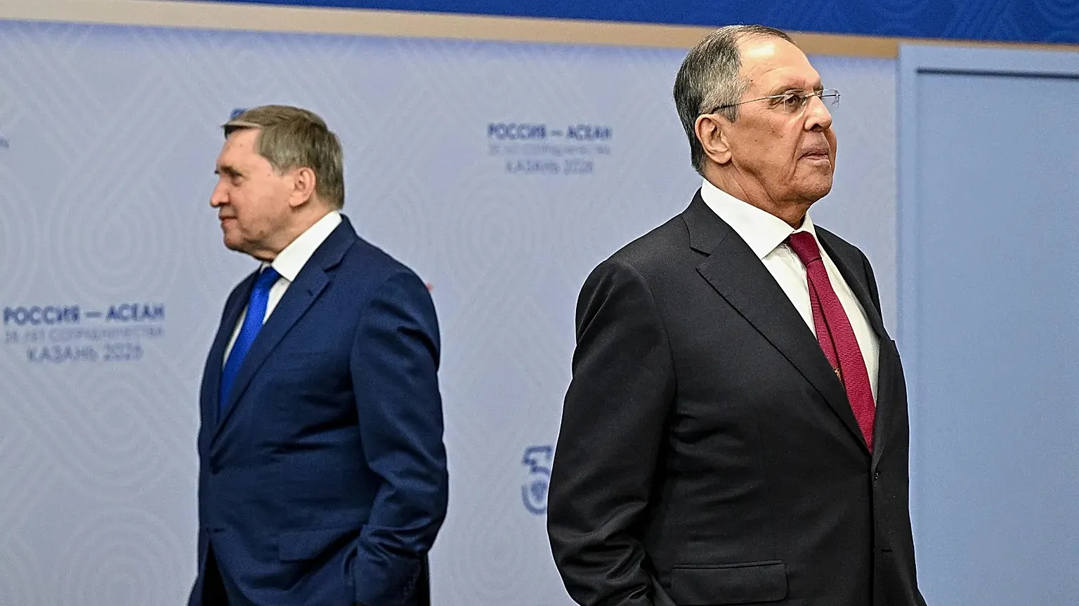Russian Foreign Minister Sergey Lavrov and Foreign policy presidential aide Yuri Ushakov, June 17, 2026. 