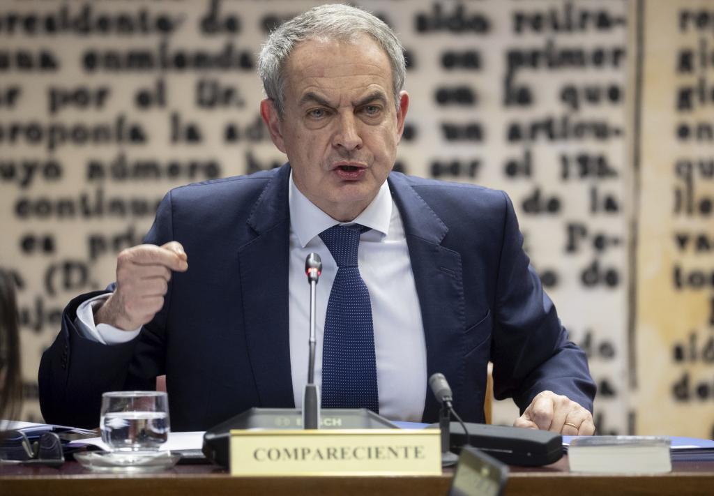 José Luis Rodríguez Zapatero, el pasado marzo, durante su comparecencia en la comisión del 'caso Koldo' del Senado.