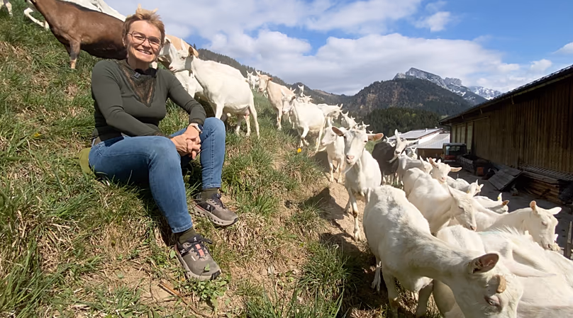 Johanna Wallinger with her 200 goats. She also produces cheese
