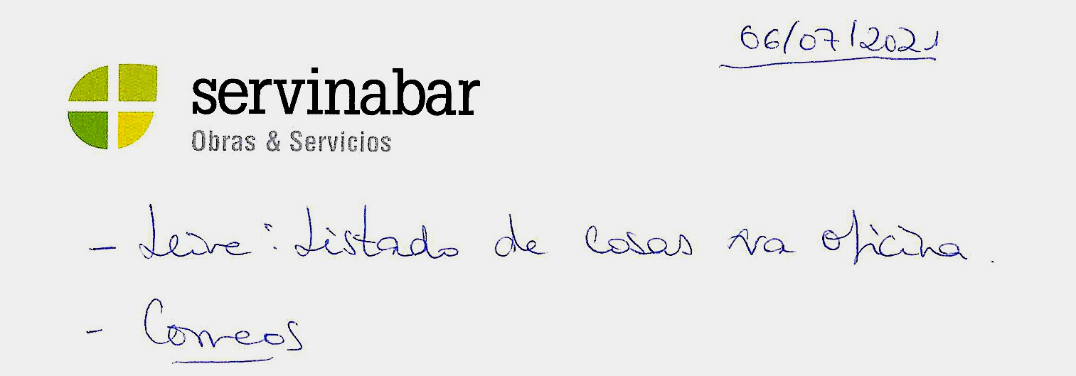 Extracto de una de las hojas que figura en las agendas incautadas a Leire Díez con el membrete de Servinabar.