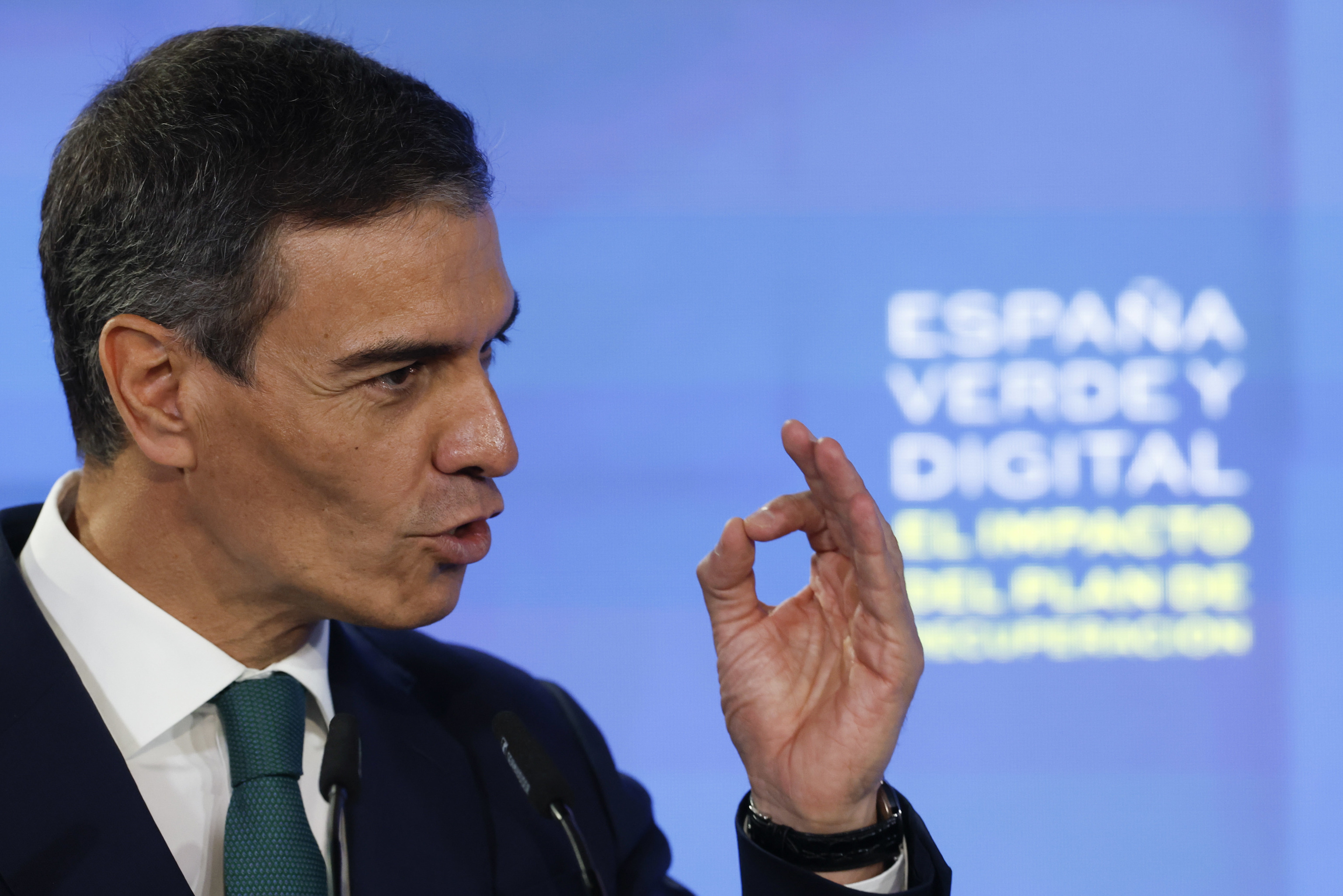 Pedro Sánchez interviene en el acto que tenía minutos después de concerse la sentencia del 'caso mascarillas'.