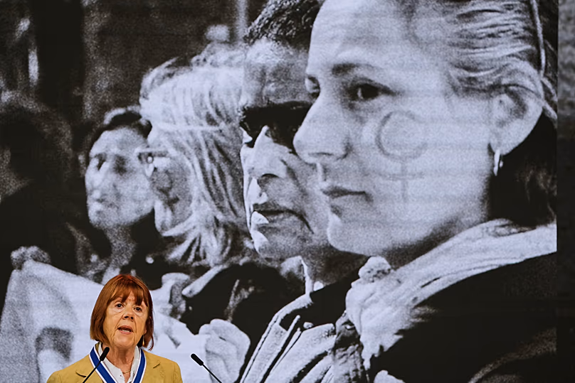 Gisèle Pelicot speaks after she receives the Freedom From Fear Medal of the International Four Freedoms Award during a ceremony in Middelburg, 16 April, 2026