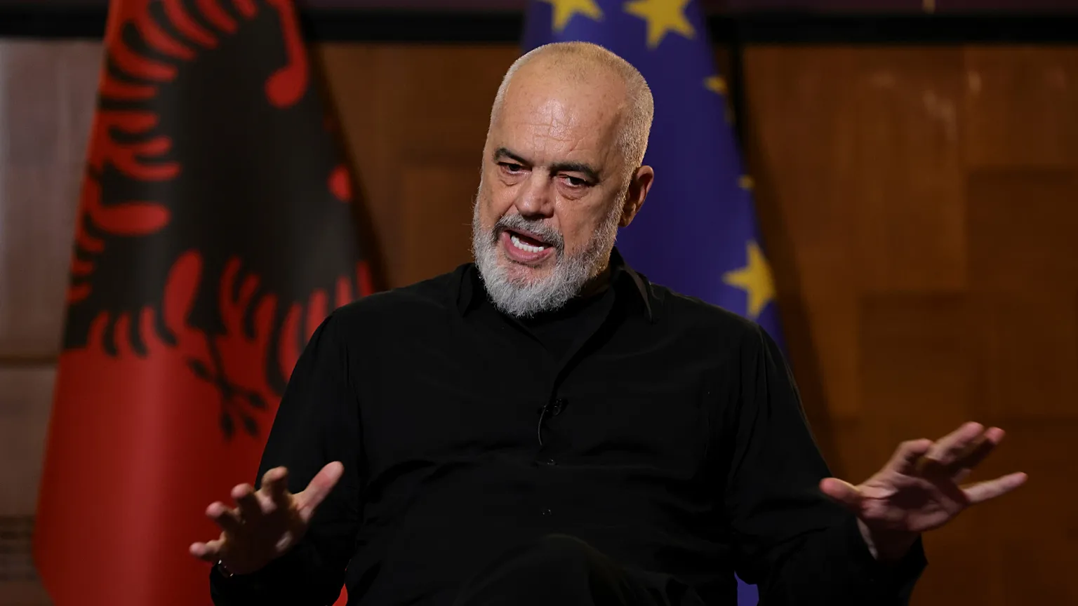 Albanian Prime Minister Edi Rama speaks during an interview with The Associated Press in Tirana, Albania, Tuesday, June 9, 2026.
