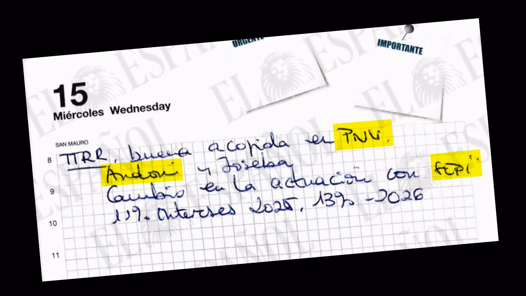 La página del 15 de enero de 2025 de la agenda de Leire Díez.