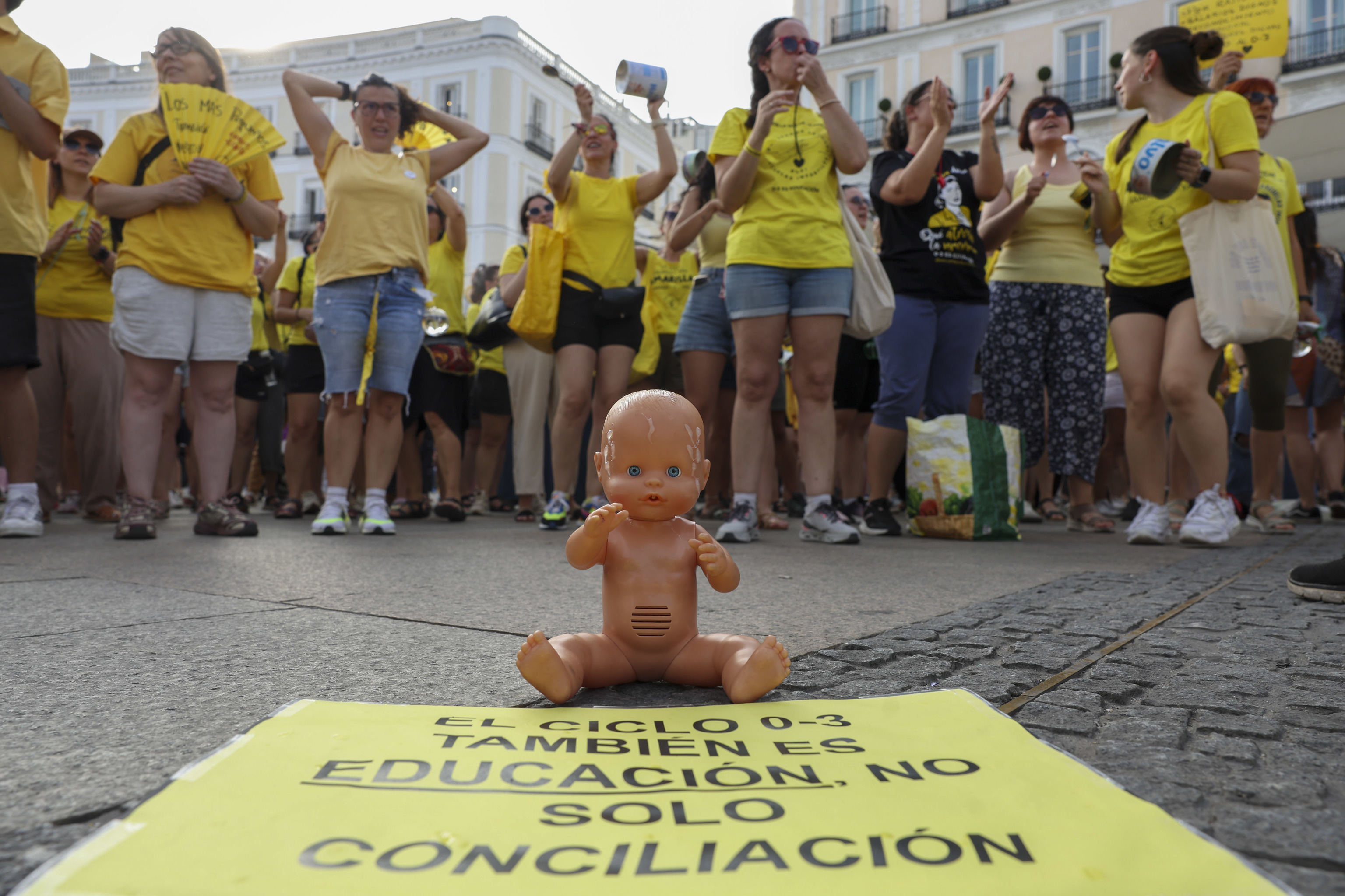 Las educadoras de la Plataforma Laboral de Escuelas Infantiles (PLEI), en huelga
