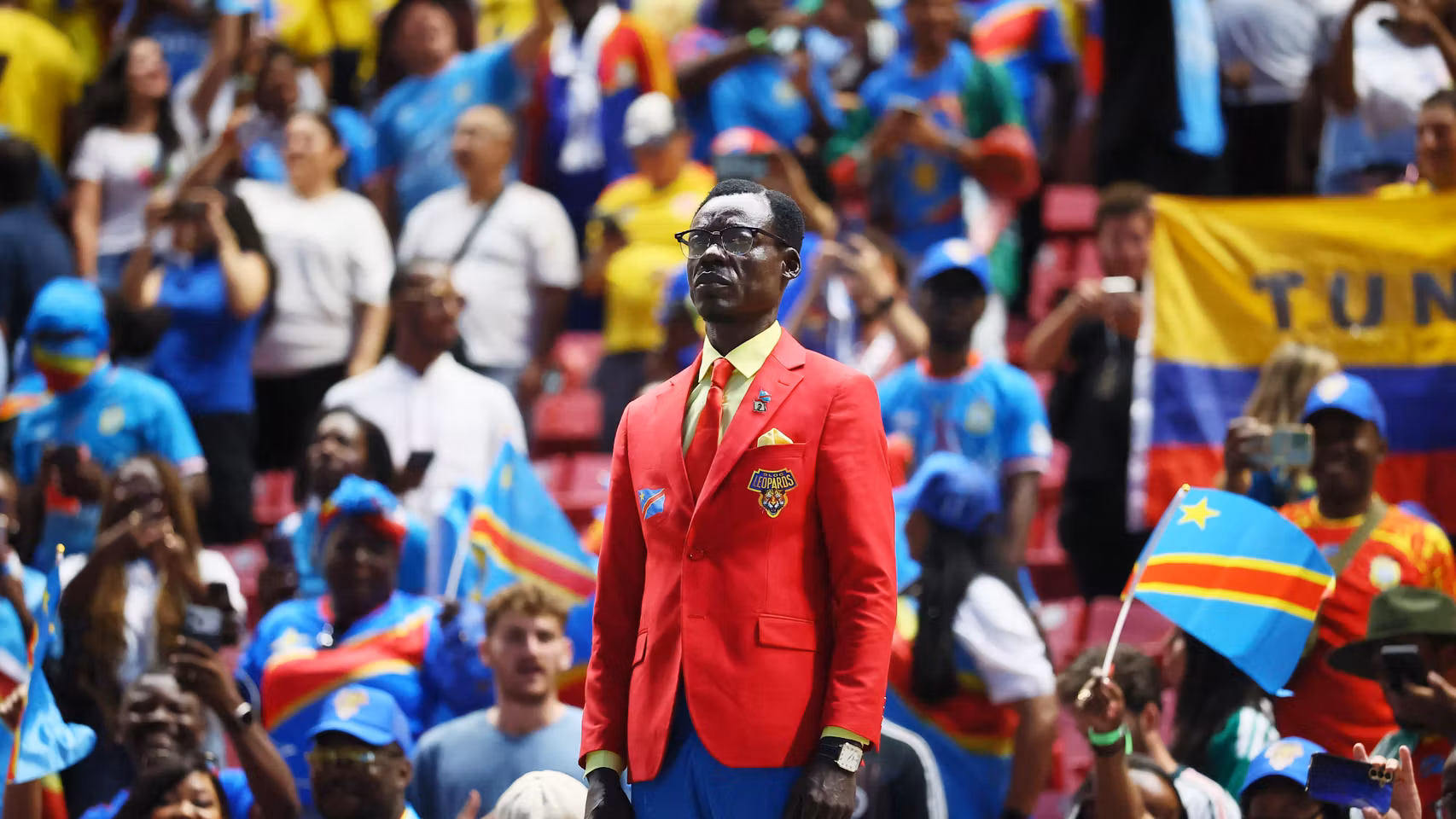 Lumumba Vea, antes del partido entre Colombia y RD Congo del Mundial.