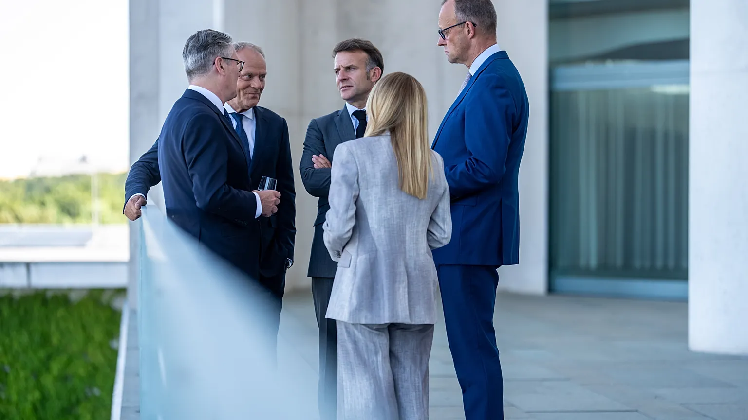 The leaders of Germany, France, Italy, Poland and the UK attending the E5 summit ahead of the upcoming NATO summit, in Berlin, Wednesday June 24, 2026.