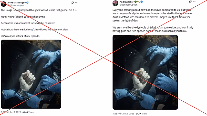 The manipulated picture shows a claw-like hand