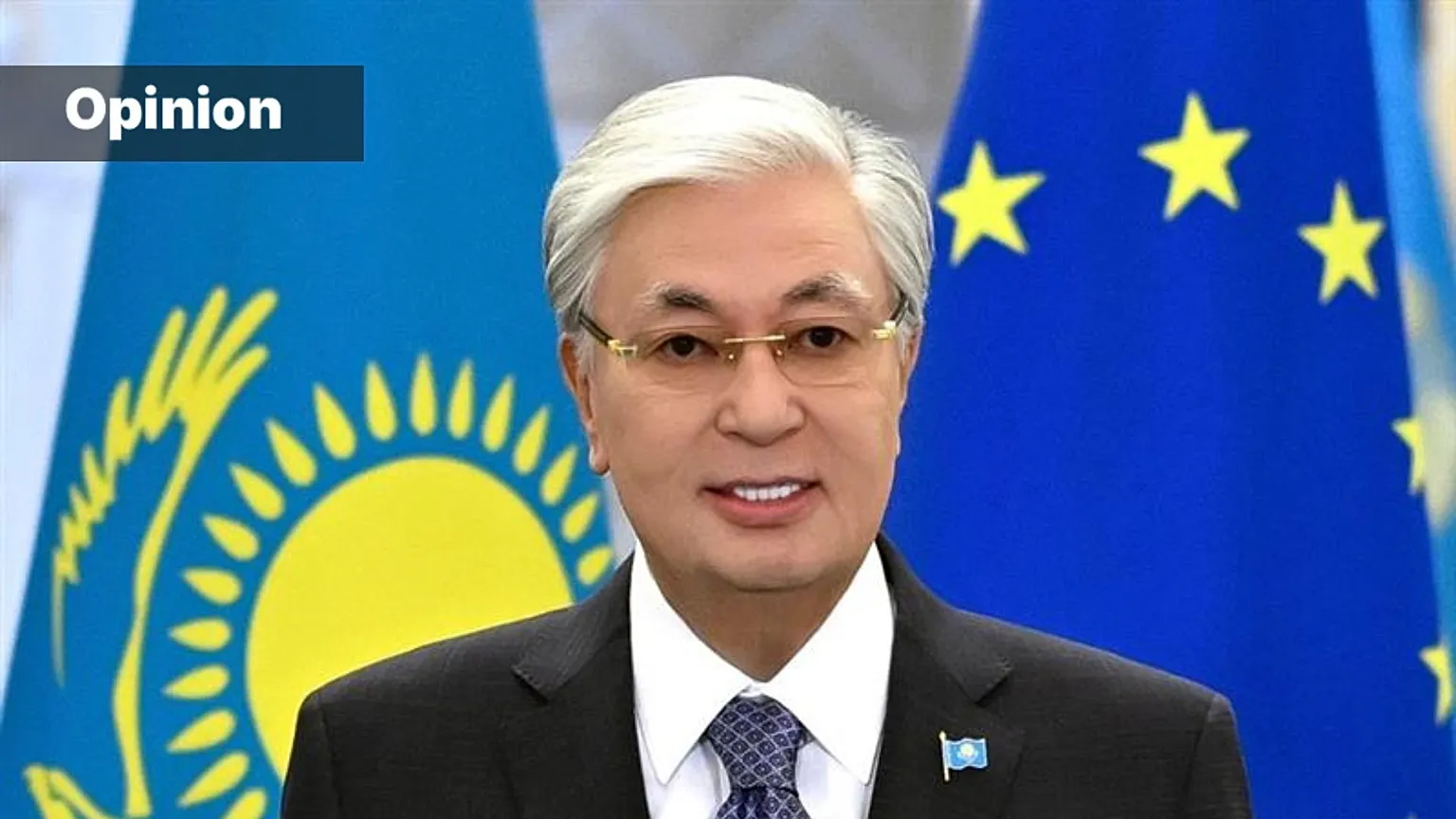 Kazakh President Kassym-Jomart Tokayev in Berlin, Germany, Thursday, Sept. 28, 2023. (AP Photo/Markus Schreiber)