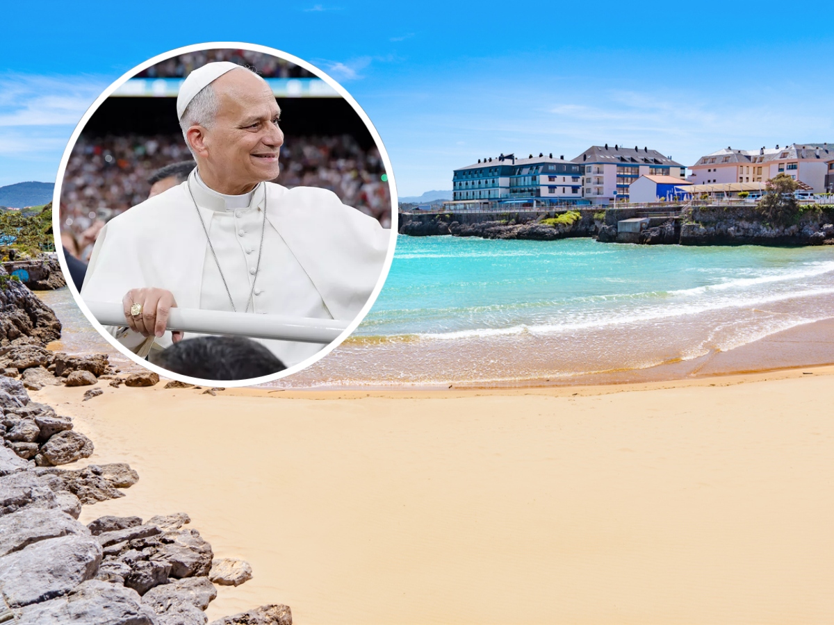 Foto: Imagen de la playa del Sable, en Isla, y una imagen del Papa León XIV