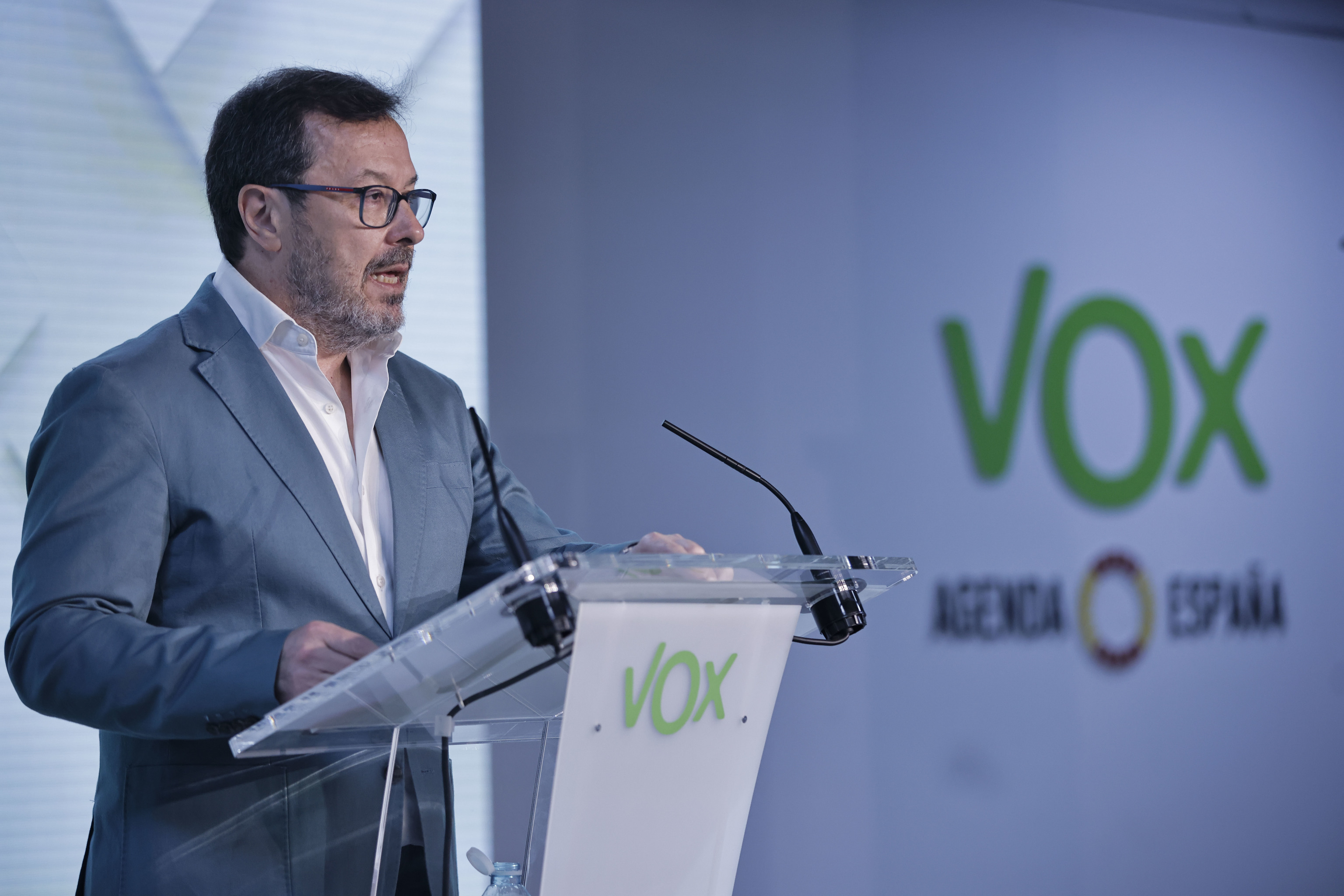 El portavoz nacional de Vox, José Antonio Fúster, en la sede del partido
