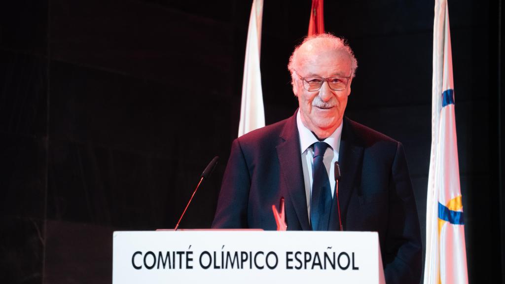 Vicente del Bosque hablando tras recibir el premio Maria de Villota