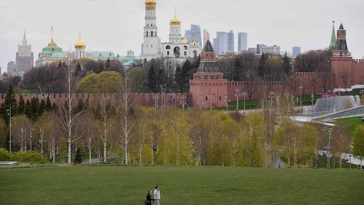 People walk in Zaryadye park in Moscow, Russia.