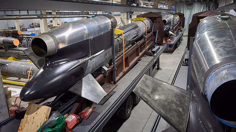 FILE - Flamingo missiles are seen at Fire Point's secret factory in Ukraine on Aug. 18, 2025. 