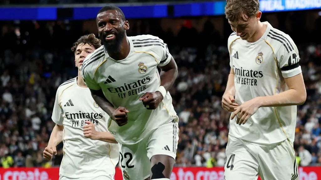 Rüdiger celebra un gol con el Real Madrid.