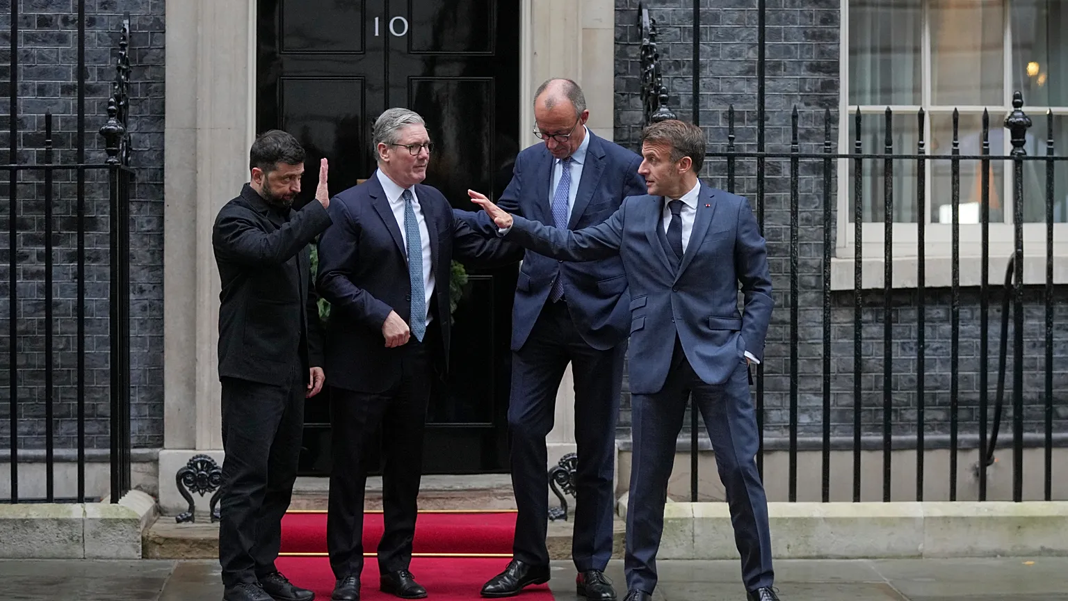 Ukraine's President Volodymyr Zelenskyy with UK Prime Minister Keir Starmer, German Chancellor Friedrich Merz and French President Emmanuel Macron in London, Dec. 8, 2025.