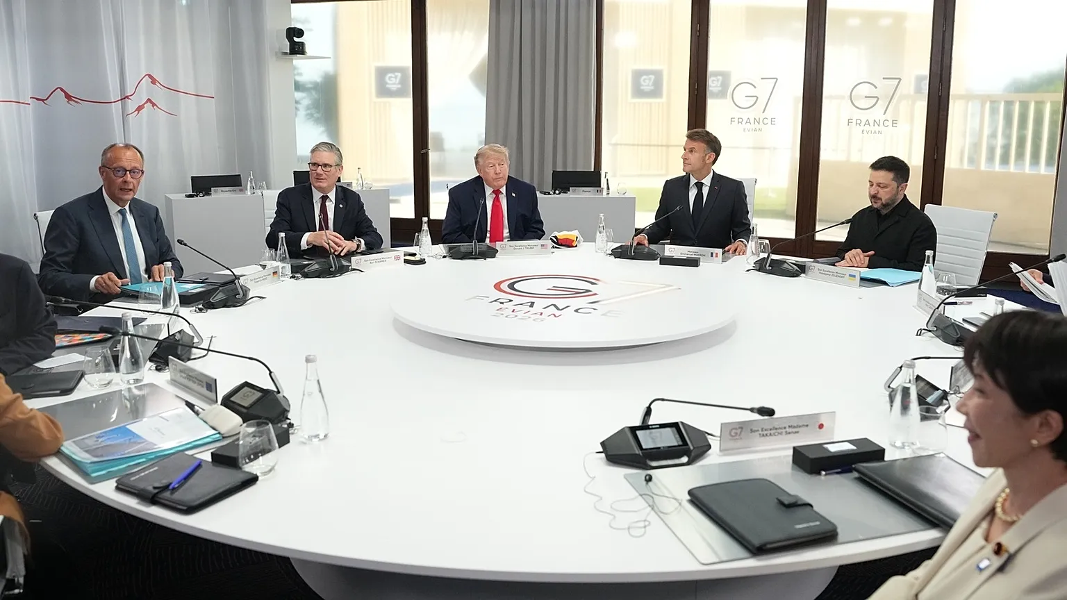 Leaders gather during a working session at the G7 summit in Evian-les-Bains, France, Tuesday, June 16, 2026