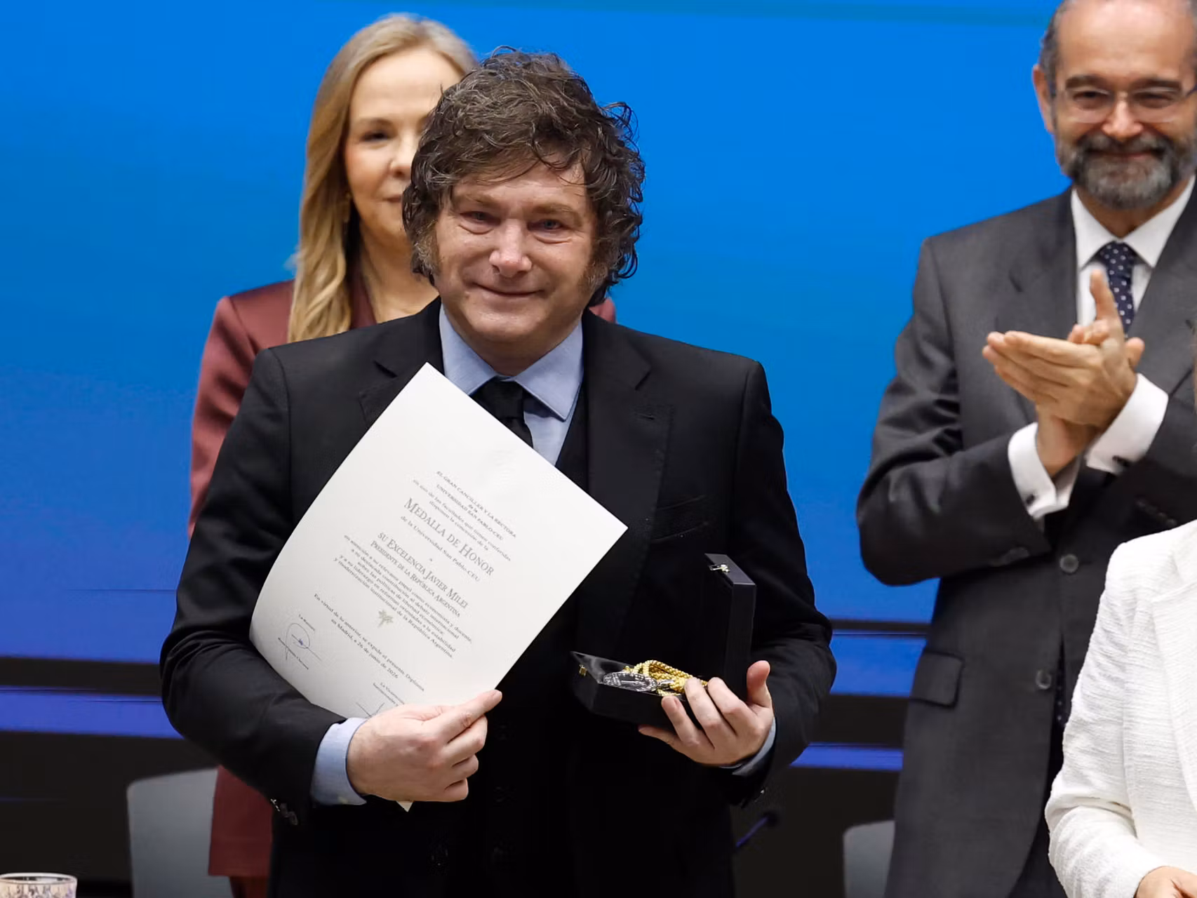 Javier Milei recibe, este viernes en Madrid, la Medalla de Honor de la Universidad CEU San Pablo.