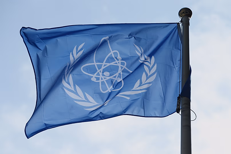 The flag of the International Atomic Energy Agency (IAEA) flies in Vienna, 2 March, 2026