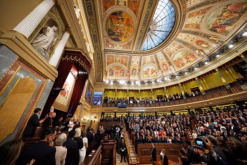 Pope Leo XIV meets with members of the Spanish Parliament at the Congress of Deputies in Madrid, 8 June, 2026