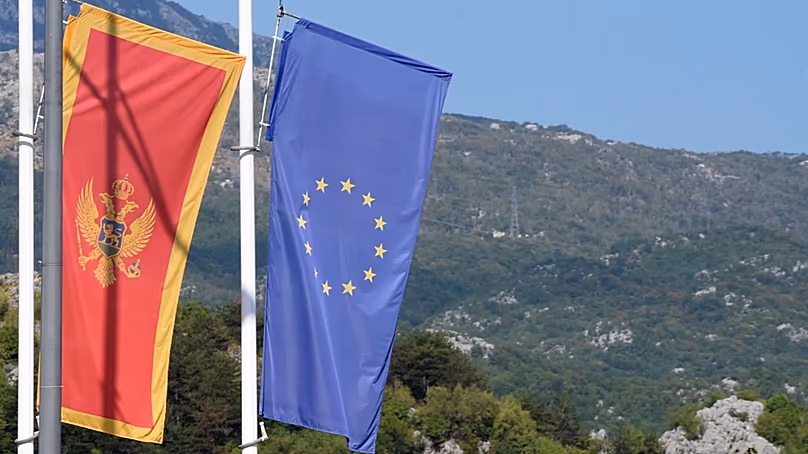 Montenegrin and EU flags in Cetinje, 13 August, 2022 