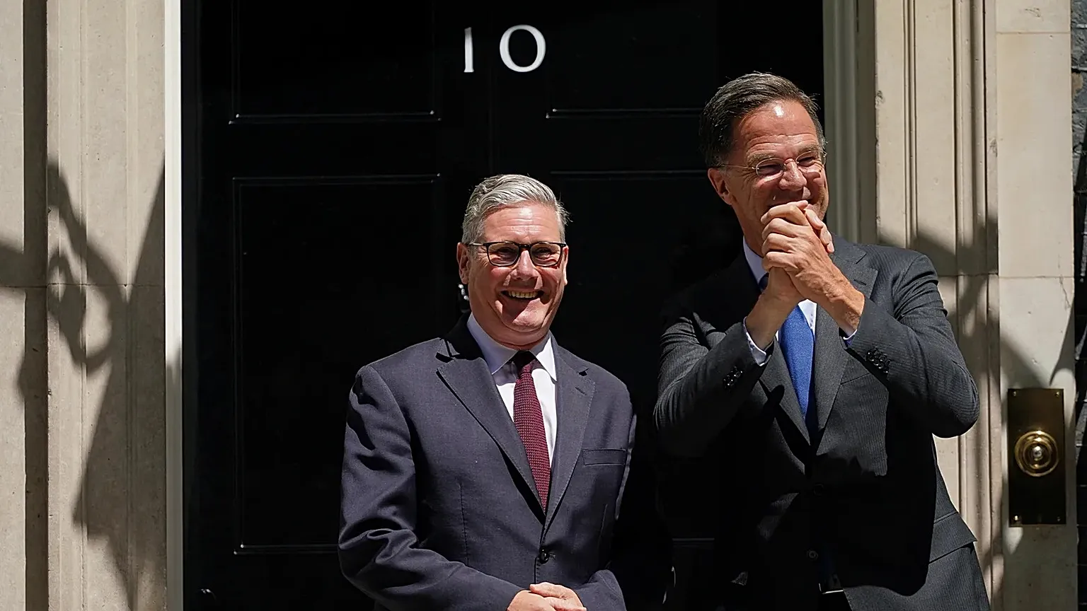 Britain's Prime Minister Keir Starmer welcomes NATO Secretary General Mark Rutte to 10 Downing Street in London, Monday, June 29, 2026.