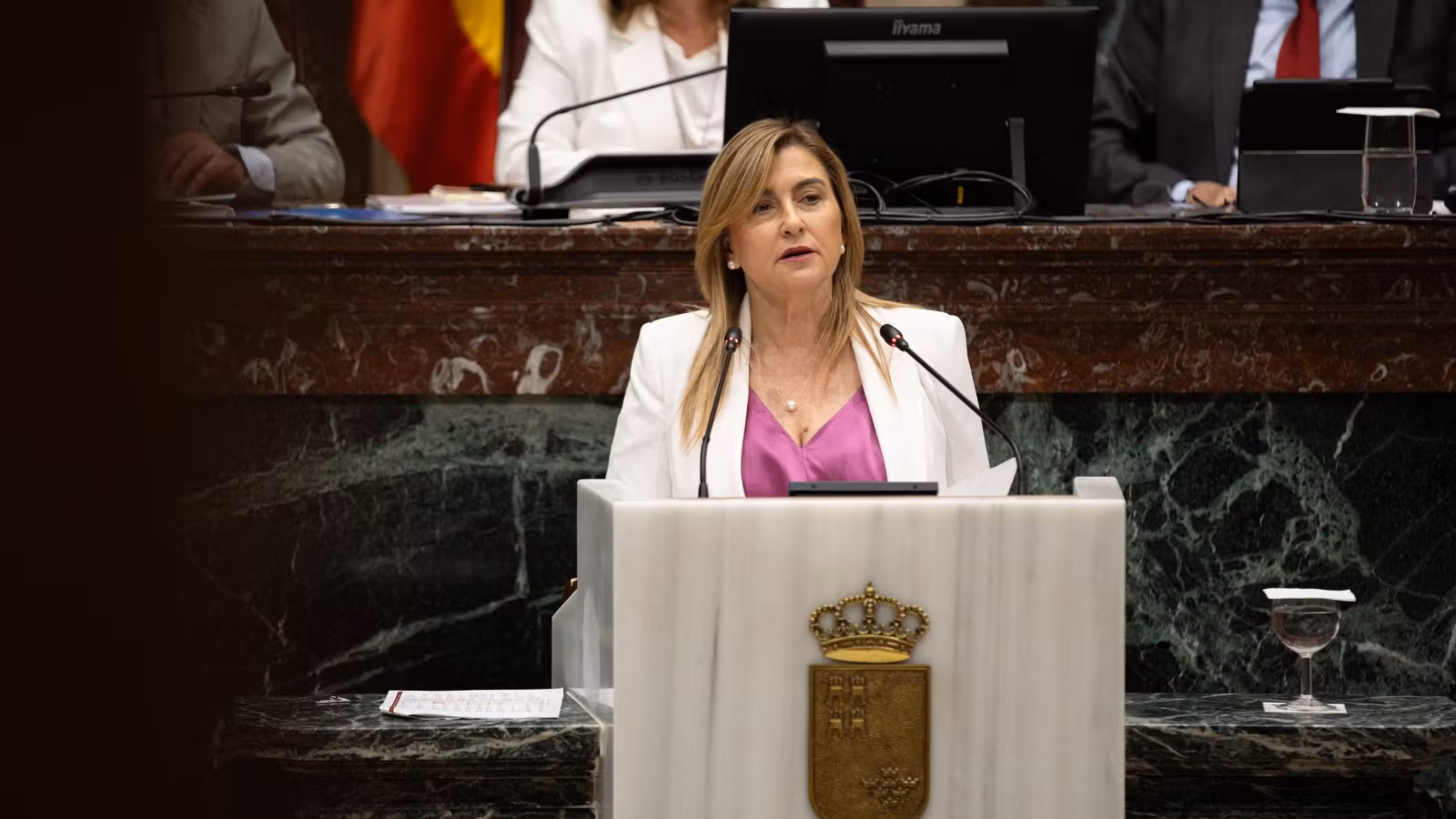 Carmina Fernández, portavoz del PSOE, este viernes, en la Asamblea Regional.