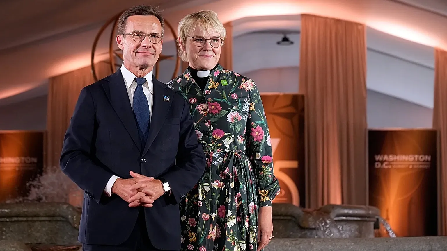Sweden's Prime Minister Ulf Kristersson and his wife Birgitta Ed arrive at the NATO summit in Washington, 9 July, 2024
