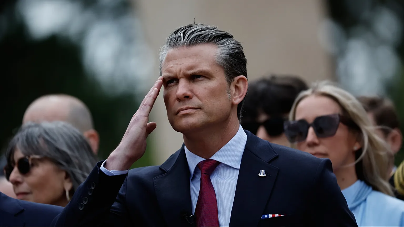 US Defence Secretary Pete Hegseth at the ceremonies marking the 82nd anniversary of the D-Day landings, Colleville-sur-Mer, France, 6 June 2026.